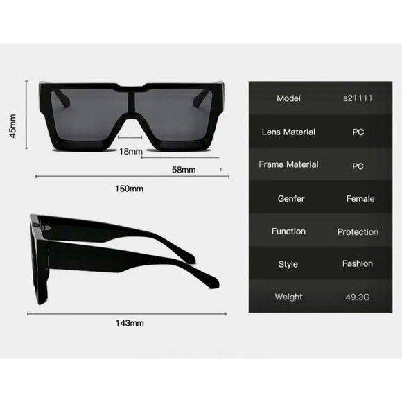 Black Sunglasses Large Oversized XL Square Lady Women Retro Vintage SHADZ - Picture 10 of 10